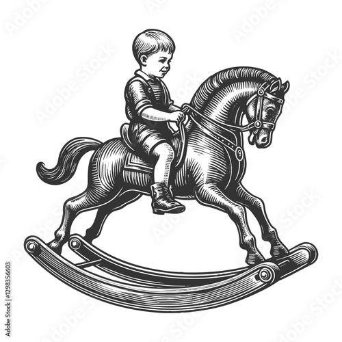 Boy Riding Rocking Horse vector illustration