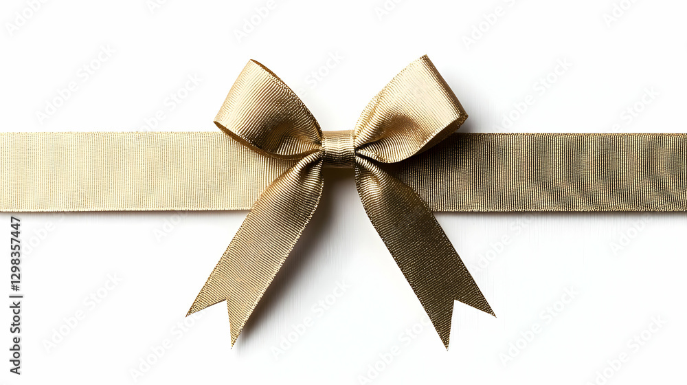 Close Up Of Metallic Gold Ribbon With Bow And Textured Surface Isolated On White Background Close Up Of Metallic Gold Ribbon With Bow And Textured Surface Isolated On White Background