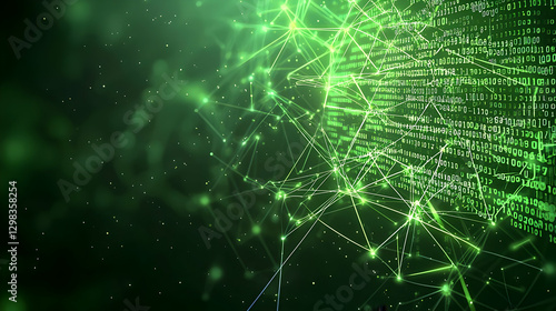Abstract Green Digital Network Structure with Illuminated Points and Lines