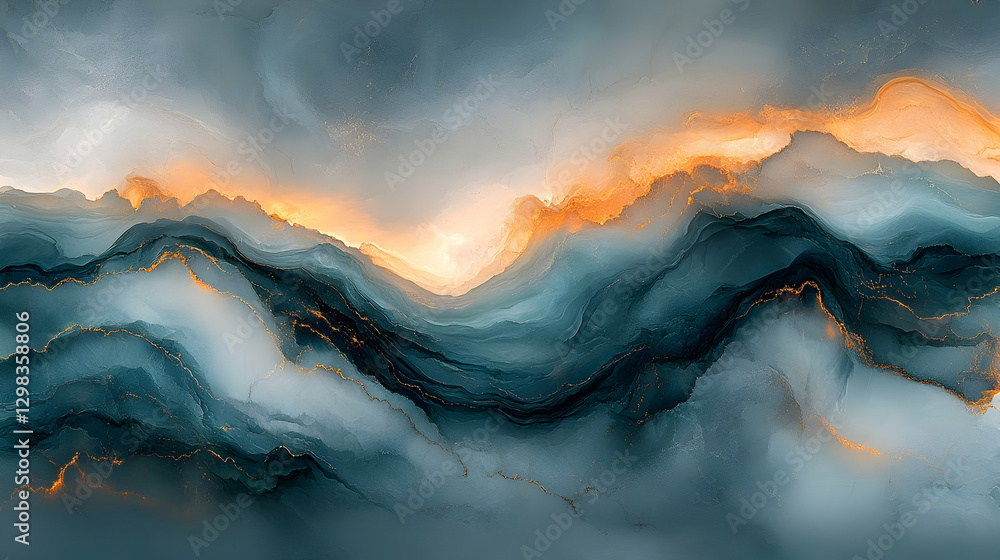 Naklejka premium Abstract Gold Teal Landscape Illustration