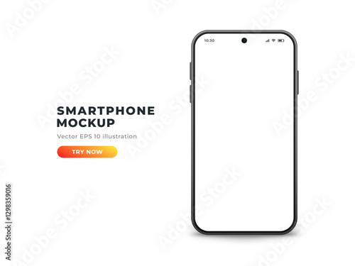 Realistic smartphone mockup with blank screen, vector illustration. Mobile phone isolated on white background.