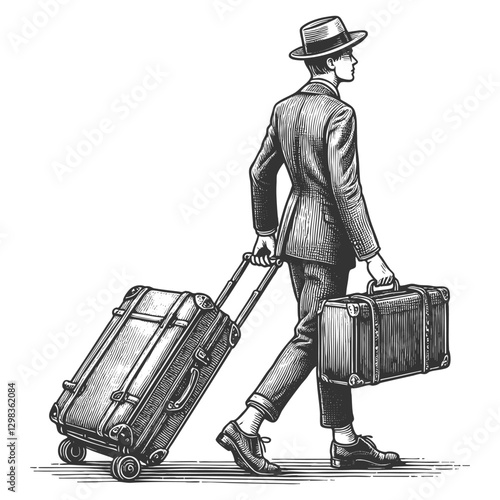 Traveler with Suitcases vector illustration