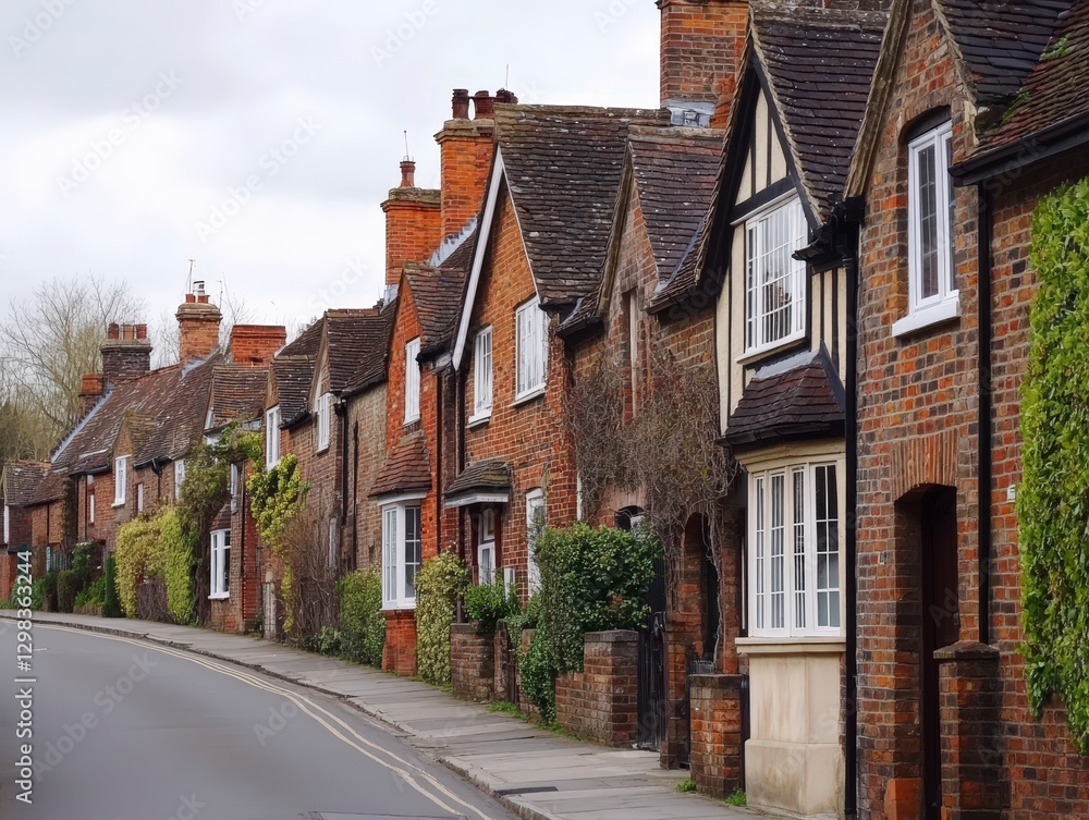 Charming Row of Historic Homes Along a Serene Country Road Charming Row of Historic Homes Along a Serene Country Road