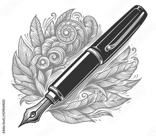 Fountain Pen with Ornate Floral Background vector