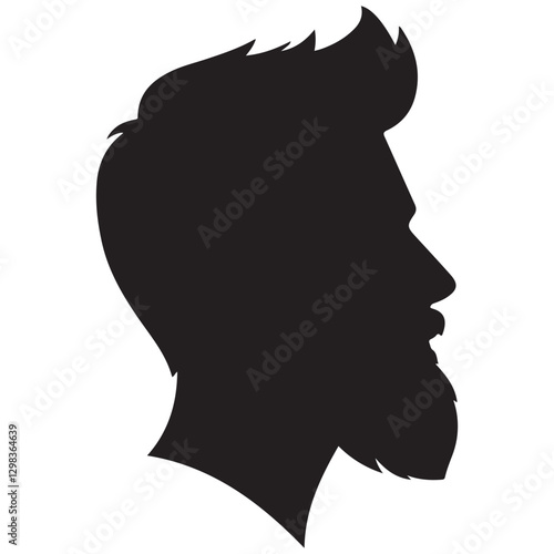 Bearded Man Side Profile Silhouette Illustration for Graphic Design