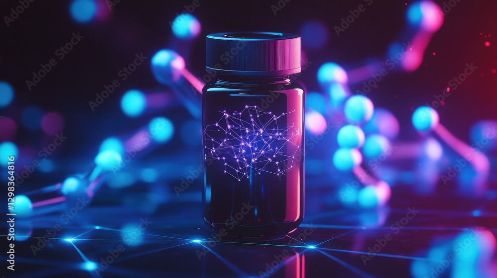 Futuristic Holographic Medical Display with Molecular Structures Futuristic Holographic Medical Display with Molecular Structures