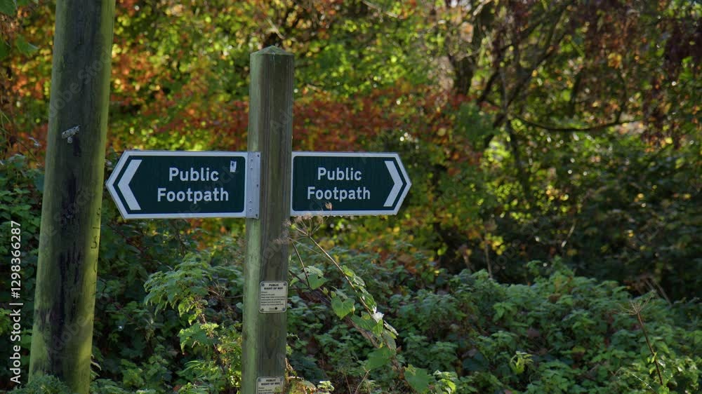 City Park With Public Footpath Directional Sign. Static Shot City Park With Public Footpath Directional Sign. Static Shot