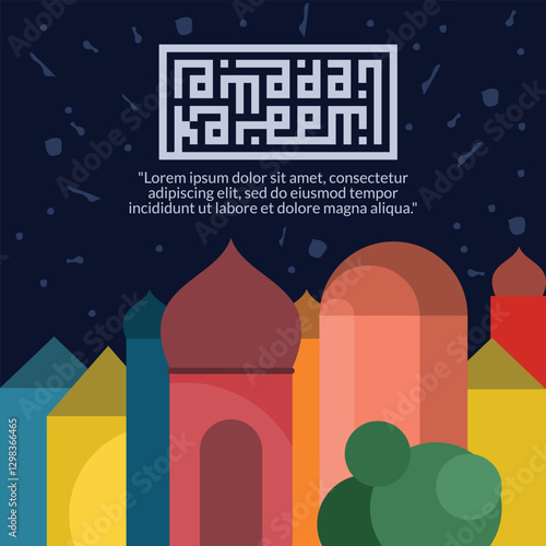 Night City Landscape Colorful Ramadan Greeting