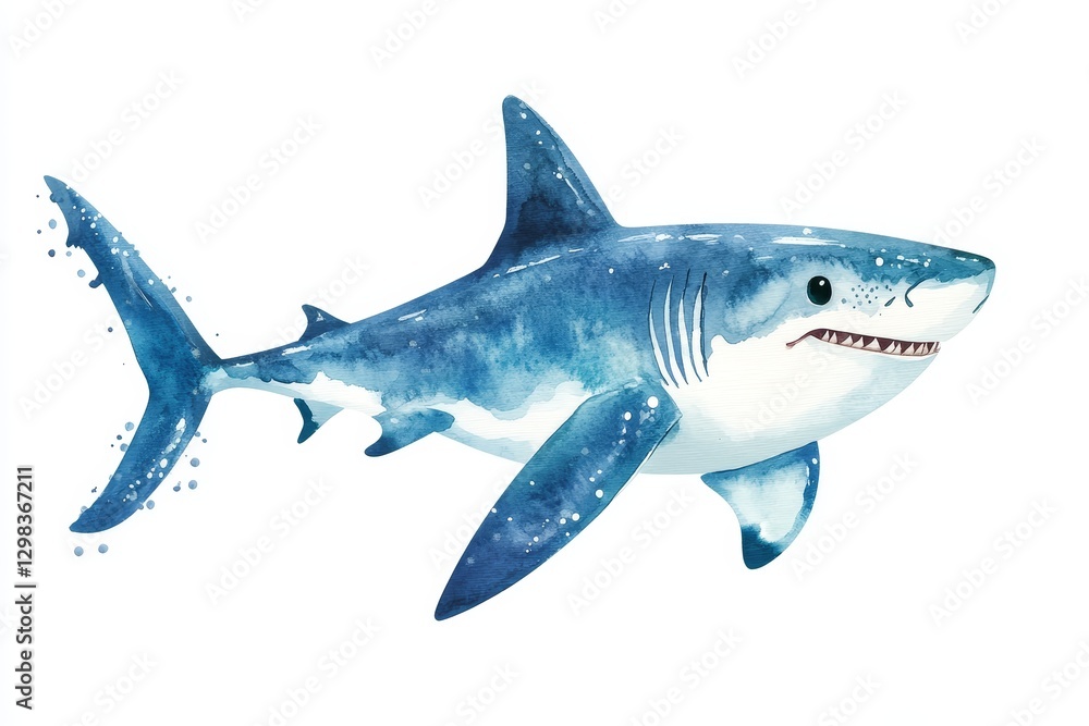 Obraz premium Watercolor Great White Shark - A beautiful watercolor painting of a great white shark swimming. Perfect for marine life enthusiasts