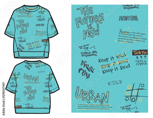 streetwear t shirt, graffiti, typography, hand drawn, digital print, all over print, seamless pattern, graphic print, boys, kids, toddler fashion, urban, vector artwork