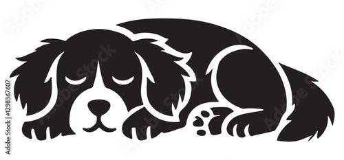 Cute Cavalier King Charles Spaniel Sleeping Silhouette Vector Art