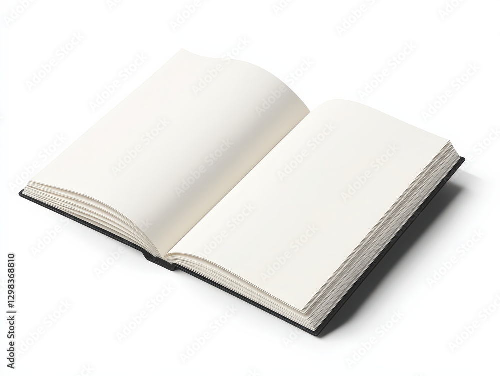 Open blank book on white background for creative projects and design Open blank book on white background for creative projects and design