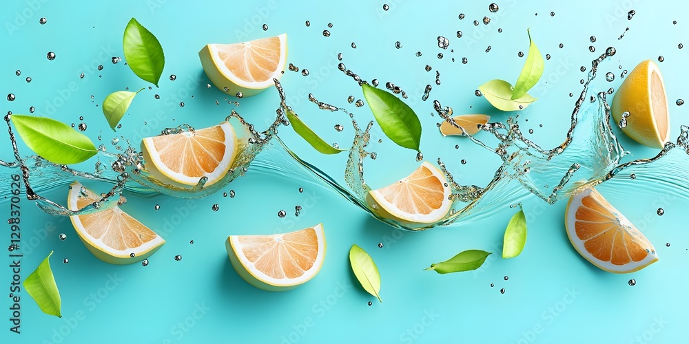 Refreshing Grapefruit Slices Splashing in Water Refreshing Grapefruit Slices Splashing in Water