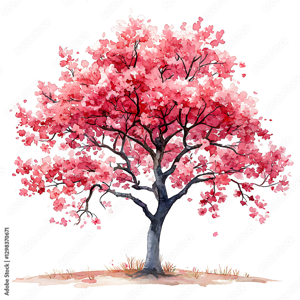 Obraz premium Cherry Blossom Trees blossom illustration watercolor isolated on a transparent background, generative ai