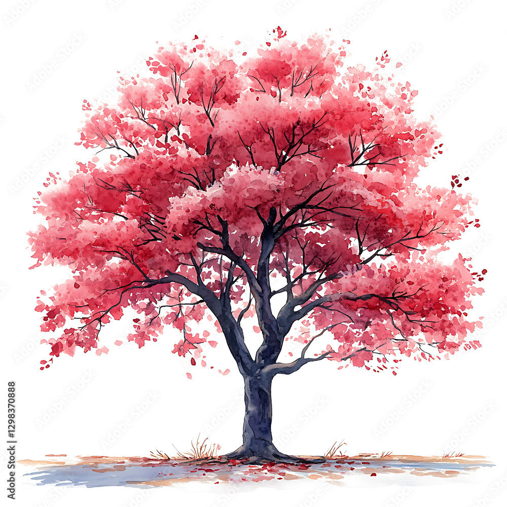 Fototapeta premium Cherry Blossom Trees blossom illustration watercolor isolated on a transparent background, generative ai