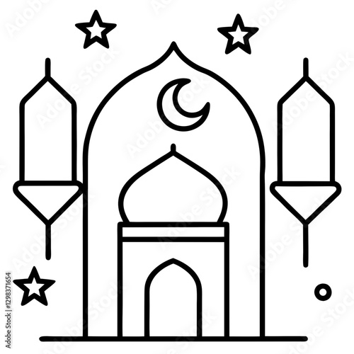 Eid al fitr icon line art coloring book page for children's vector art illustration