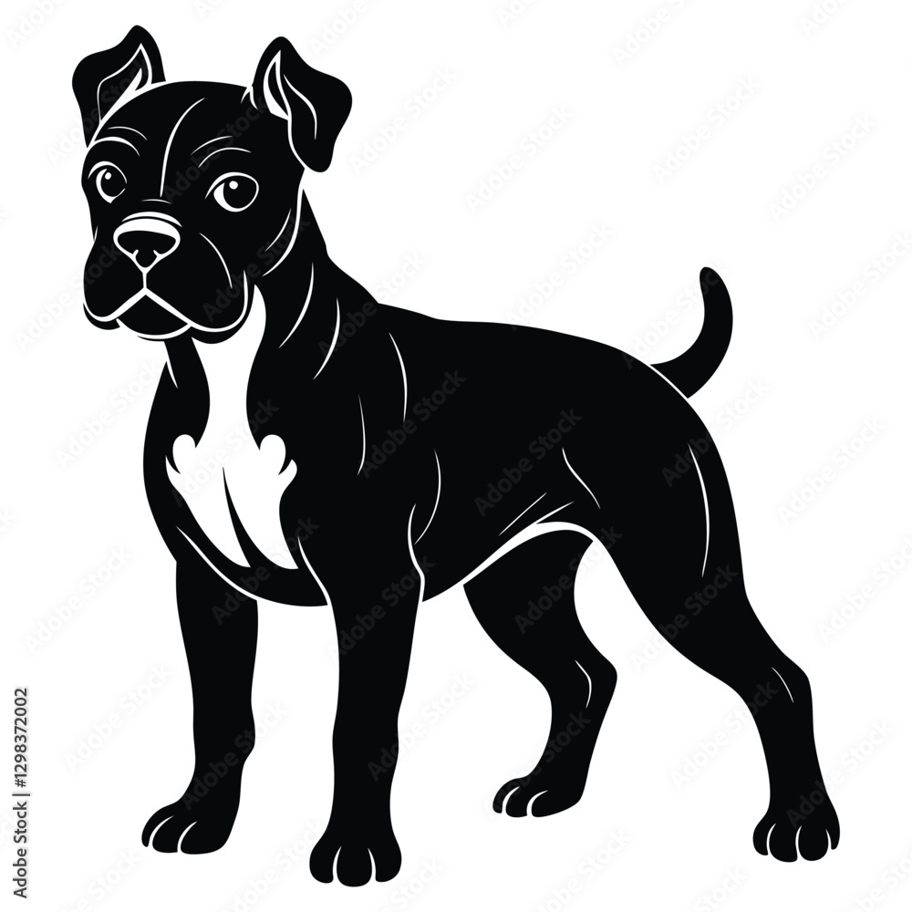Obraz premium Boxer Dog Puppy Silhouette. A clean black silhouette of a Boxer puppy dog isolated on a white background.
