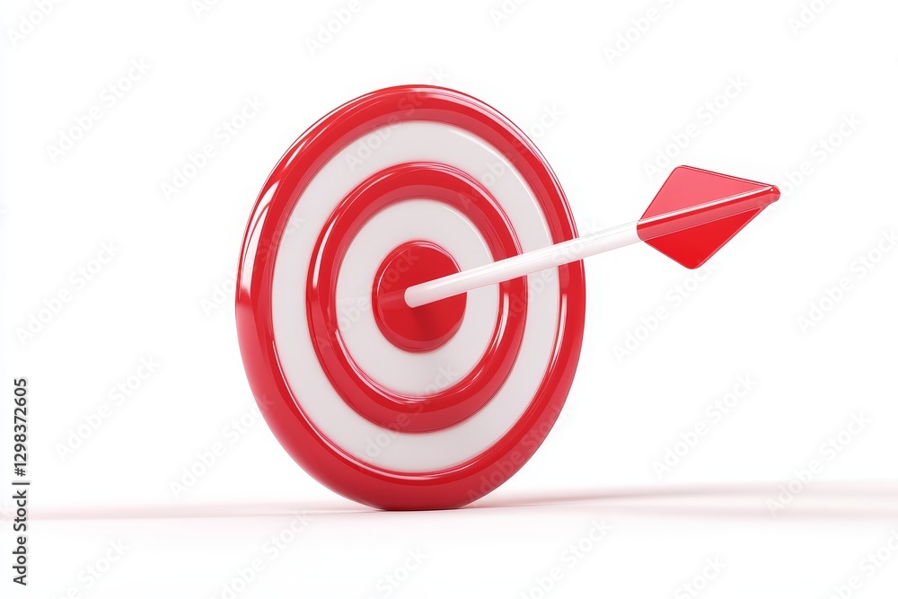Arrow Hitting Red Target Center - Symbolizing accuracy, precision, success, goal achievement, and target focus. A 3D of a red target with an arrow in the bullseye Arrow Hitting Red Target Center - Symbolizing accuracy, precision, success, goal achievement, and target focus. A 3D of a red target with an arrow in the bullseye