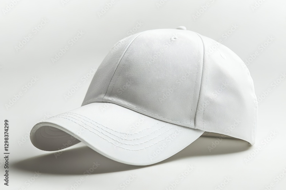 Fototapeta premium Blank White Baseball Cap - A clean, crisp of a plain white baseball cap, perfect for mockups or showcasing branding
