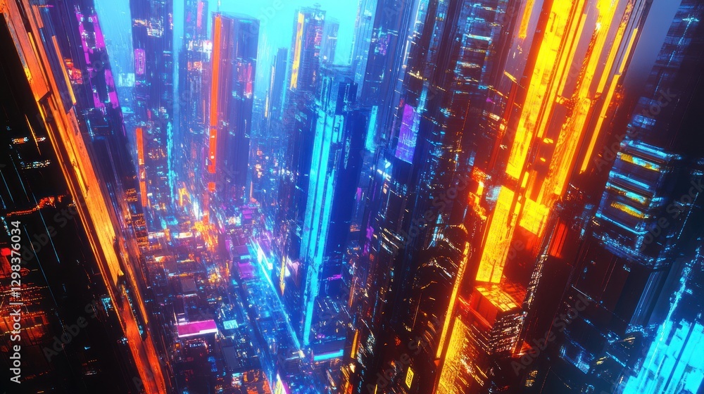 Fototapeta premium Cyberpunk Cityscape: Neon Dreamscape at Night