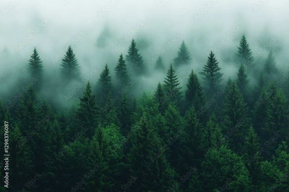 Misty Evergreen Forest Landscape Misty Evergreen Forest Landscape