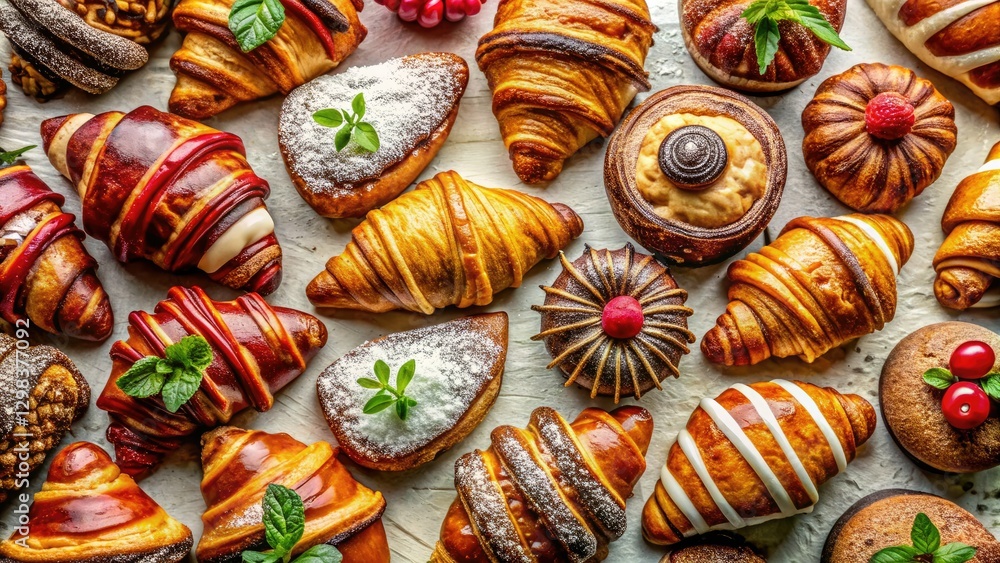 Buttery layers and flaky goodness shine in this croissant flat lay. Gourmet bakery photography at its finest. Buttery layers and flaky goodness shine in this croissant flat lay. Gourmet bakery photography at its finest.