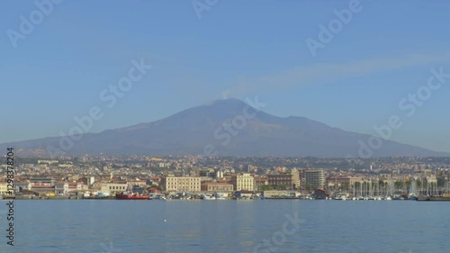 Volcano Etna and Catania from the sea 