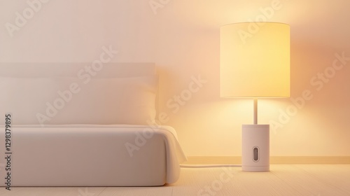 Soft lighting accentuates minimalist bedroom decor  creating ser