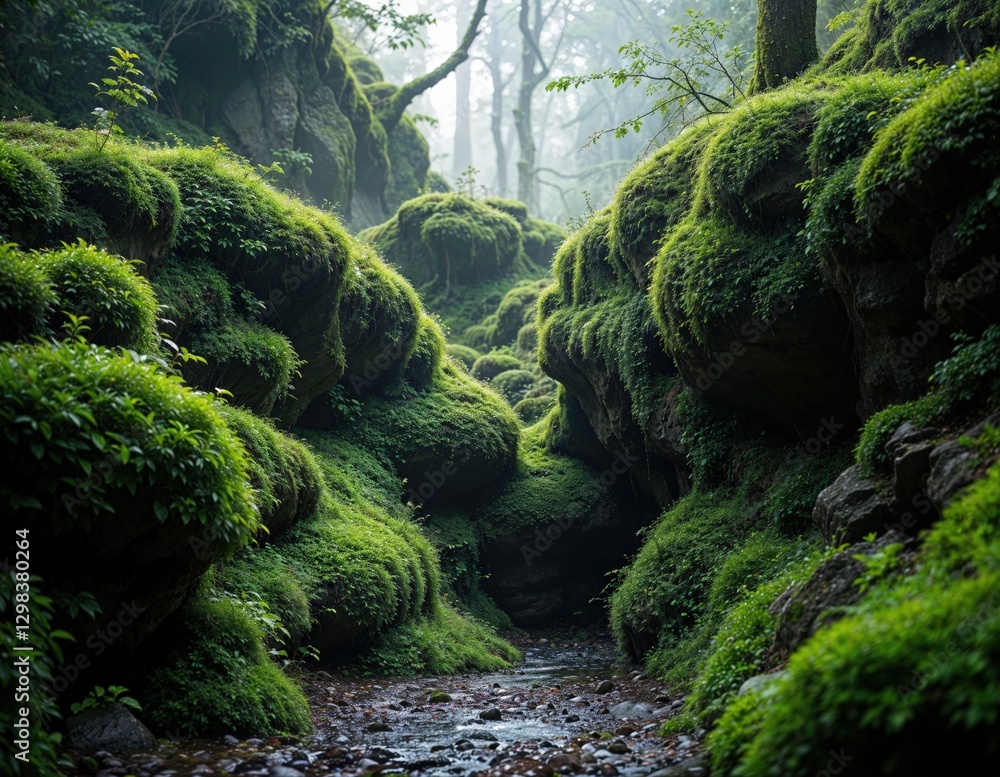 Mossy rocks in the forest with a stream flowing through it. Enchanted Mossy Forest Mossy rocks in the forest with a stream flowing through it. Enchanted Mossy Forest