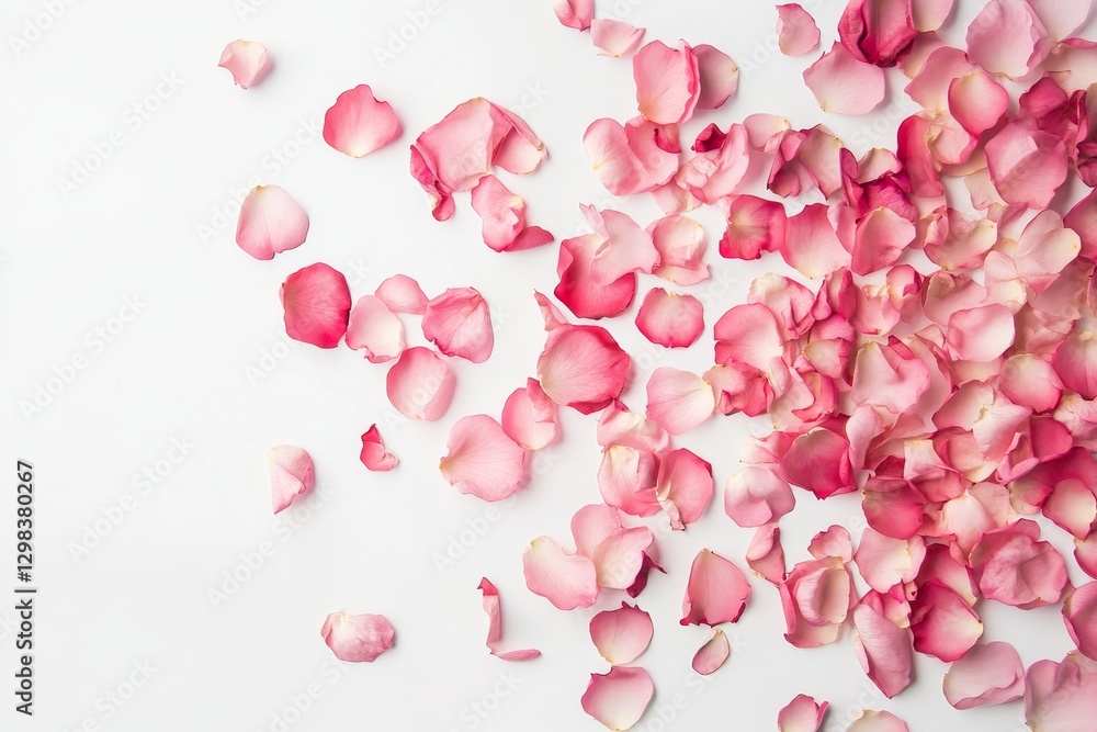 Delicate Pink Rose Petals Scattered - A delightful scattering of pink rose petals on a white background. Perfect for Valentine's Day, wedding, or romantic themes Delicate Pink Rose Petals Scattered - A delightful scattering of pink rose petals on a white background. Perfect for Valentine's Day, wedding, or romantic themes