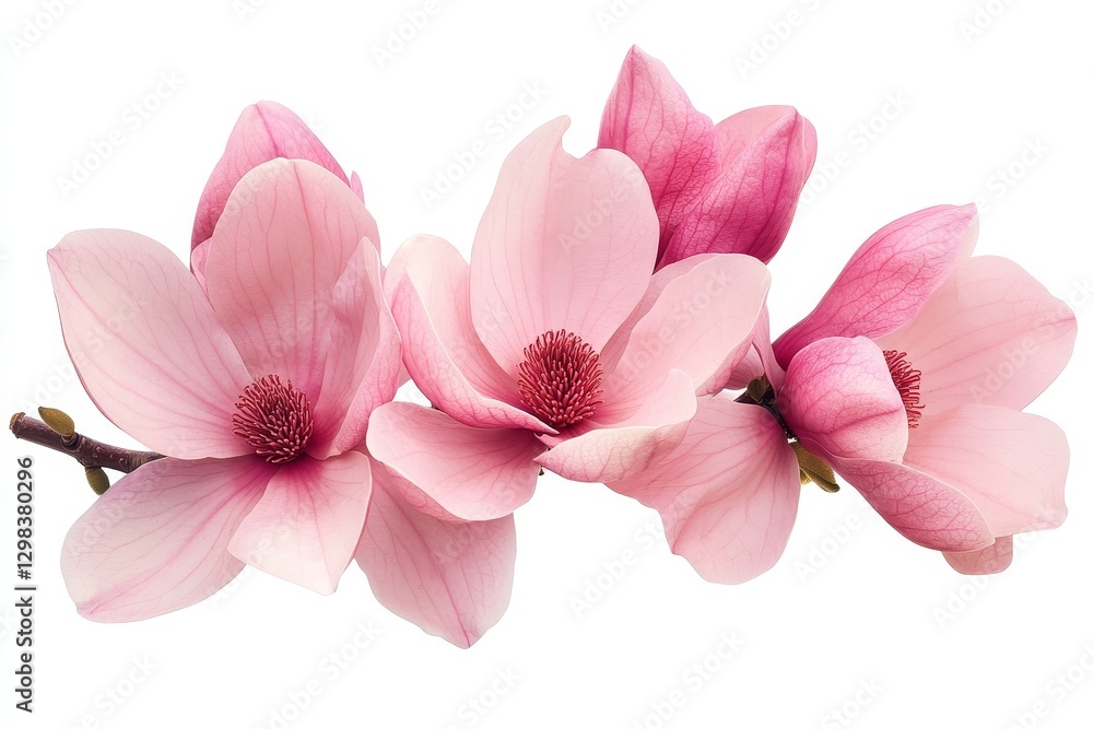 Delicate Pink Magnolia Blossoms - Three beautiful pink magnolia flowers in full bloom, isolated on a white background. Perfect for spring themes Delicate Pink Magnolia Blossoms - Three beautiful pink magnolia flowers in full bloom, isolated on a white background. Perfect for spring themes