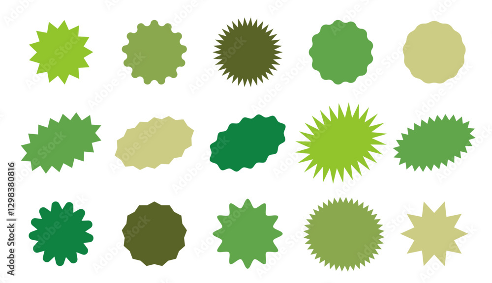 Collection of green badge shapes in various styles, ideal for eco-friendly branding, organic product labeling, and environmental graphics. Collection of green badge shapes in various styles, ideal for eco-friendly branding, organic product labeling, and environmental graphics.