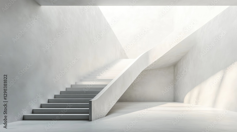 Fototapeta premium Modern Minimalist White Concrete Staircase Architecture