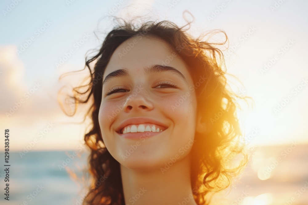 Smiling Young Woman Enjoying the Sunset Smiling Young Woman Enjoying the Sunset
