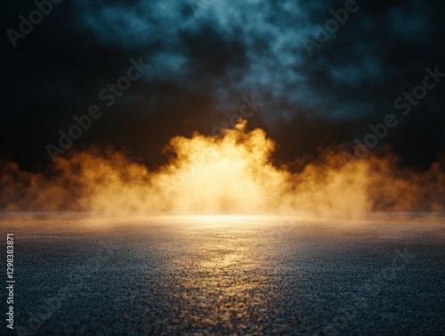 abstract dark background with gold fog and ground