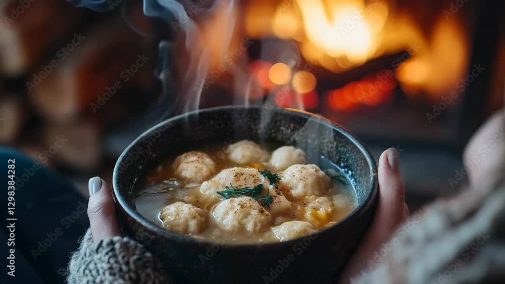 In a warm and inviting living room, a family gathers around a crackling fireplace, savoring a steaming bowl of hearty soup, creating treasured memories on a chilly winter night. In a warm and inviting living room, a family gathers around a crackling fireplace, savoring a steaming bowl of hearty soup, creating treasured memories on a chilly winter night.