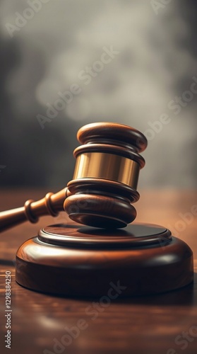 Wooden Judge Gavel on Dark Background