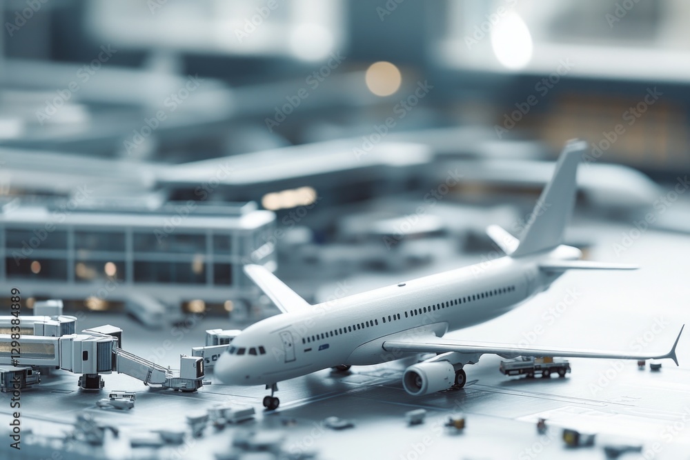 A detailed scale model of an airplane placed on a table, great for illustrations or decorations A detailed scale model of an airplane placed on a table, great for illustrations or decorations
