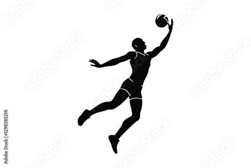 Silhouette of a volleyball player spiking the ball vector art illustration.eps