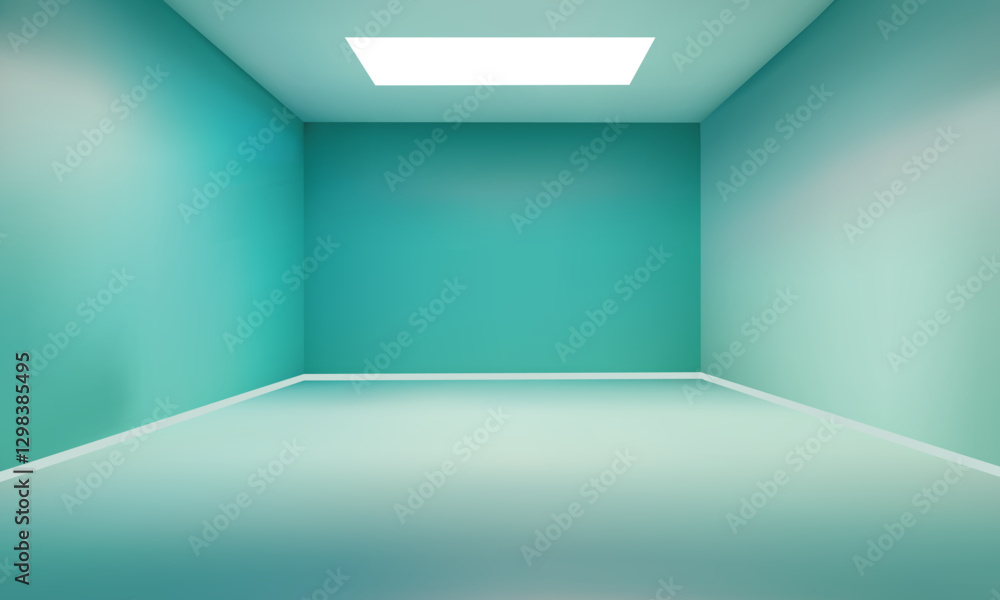 Minimalist Studio Room with Soft Teal Walls and a Bright Ceiling Light, Modern Interior Design, Ideal for Architectural Backgrounds, Design, Digital Projects, 3D Renderings, and Clean Studio Concepts. Minimalist Studio Room with Soft Teal Walls and a Bright Ceiling Light, Modern Interior Design, Ideal for Architectural Backgrounds, Design, Digital Projects, 3D Renderings, and Clean Studio Concepts.