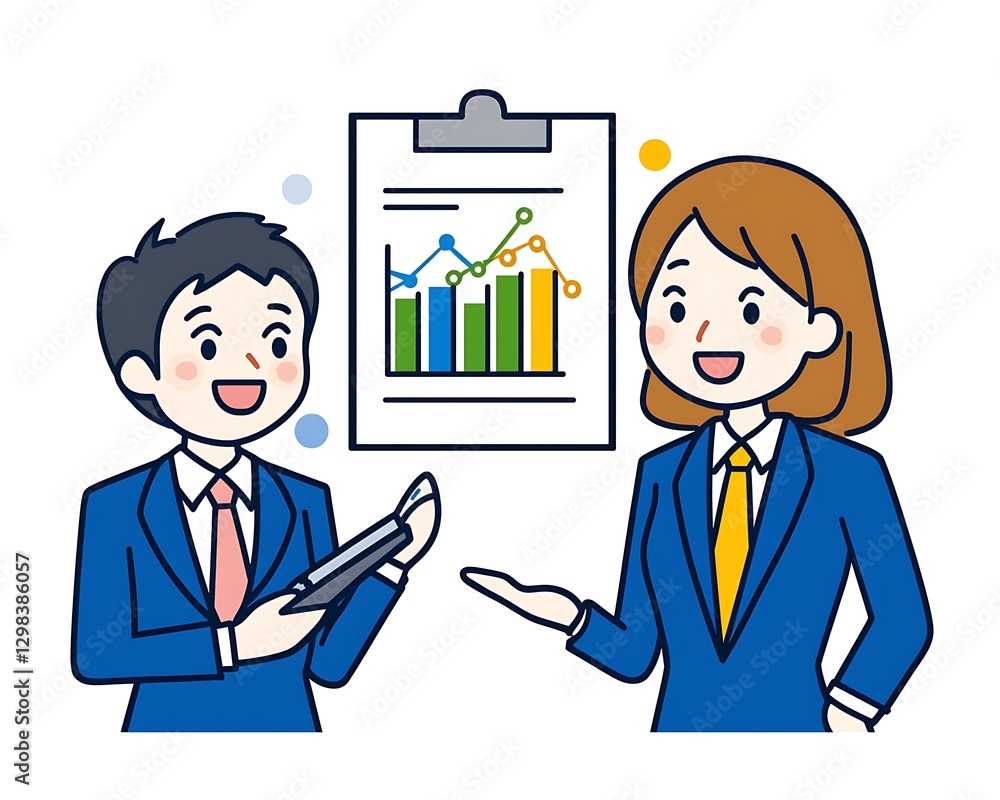 Business meeting. Colleague explaining chart at office. Light background, for presentation Business meeting. Colleague explaining chart at office. Light background, for presentation