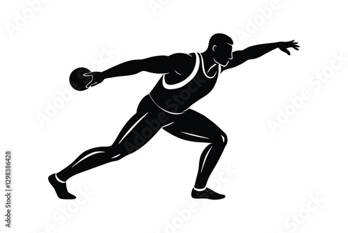 Silhouette of a discus thrower in motion action vector art illustration.eps