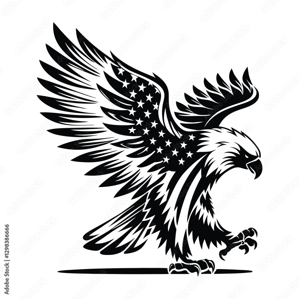 Fototapeta premium Patriotic Eagle Vector with American Flag Design