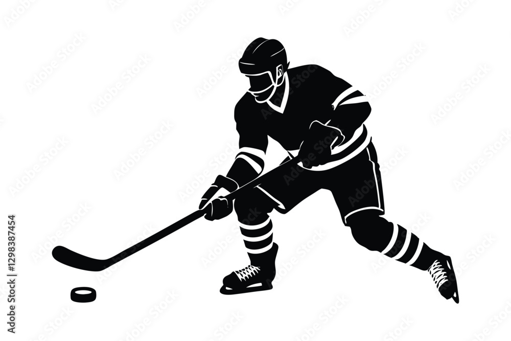 Fototapeta premium Silhouette of a hockey player in action vector art illustration.eps
