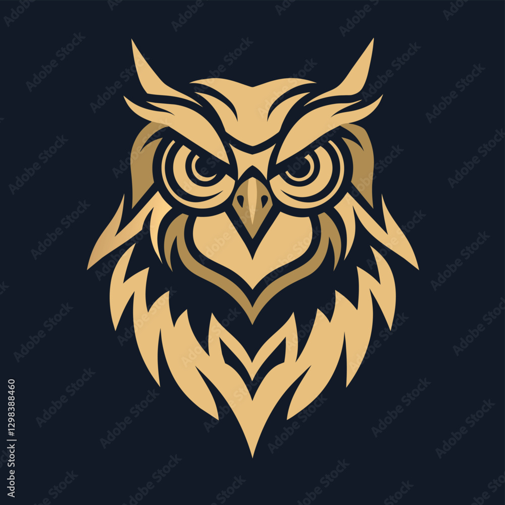 Intense Golden Owl Head Logo Design Intense Golden Owl Head Logo Design