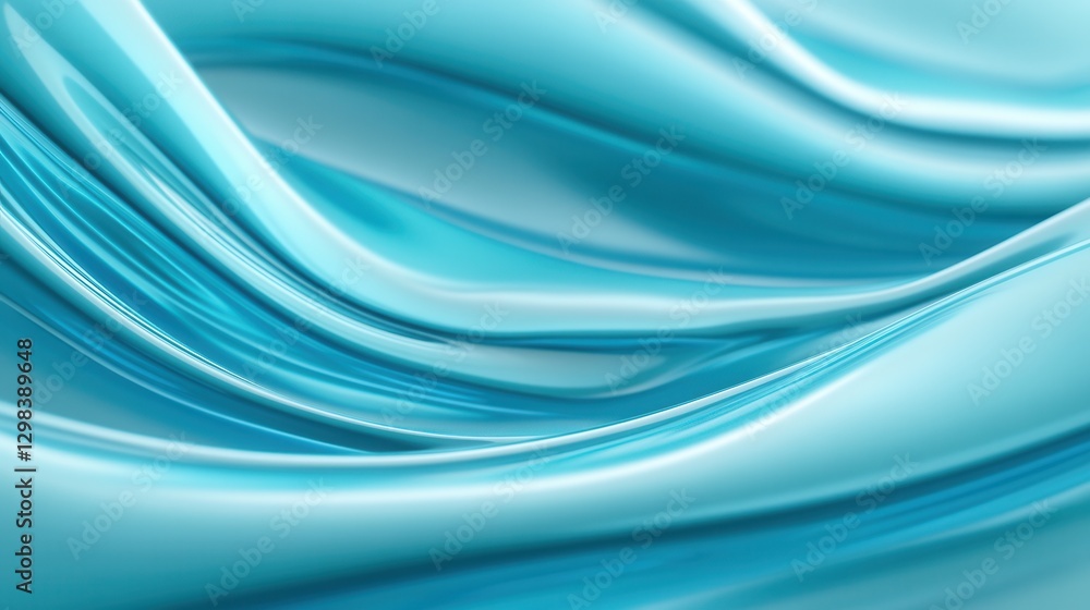 Smooth Waves of Turquoise Satin Fabric Flowing Gently in Light Smooth Waves of Turquoise Satin Fabric Flowing Gently in Light
