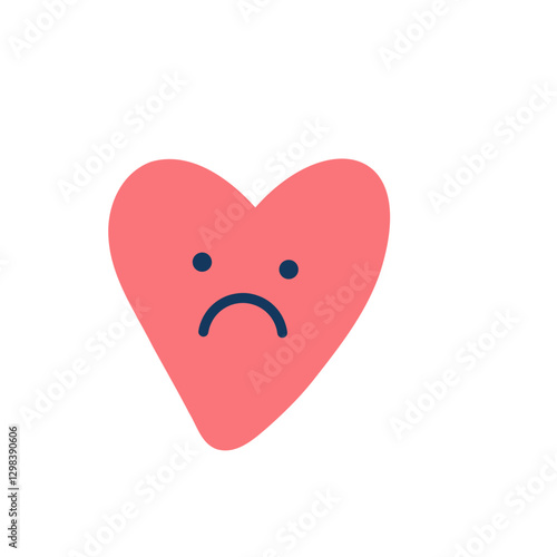 Cute heart. Sad face character, break up and heartbreak vector illustration, emotional sticker