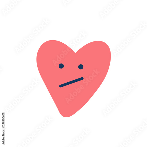 Cute heart. Sad face character, break up and heartbreak vector illustration, emotional sticker