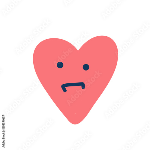 Cute heart. Sad face character, break up and heartbreak vector illustration, emotional sticker