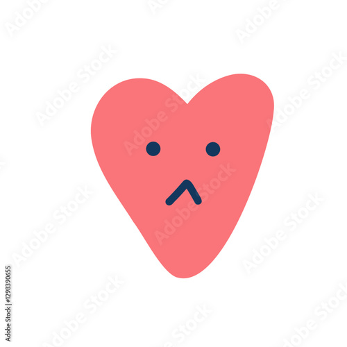 Cute heart. Sad face character, break up and heartbreak vector illustration, emotional sticker